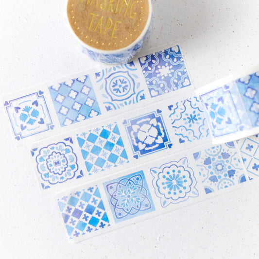 Blue Pottery Tiles Washi Masking Tape (Vintage, Retro, Turkish tiles, Portugal tiles)