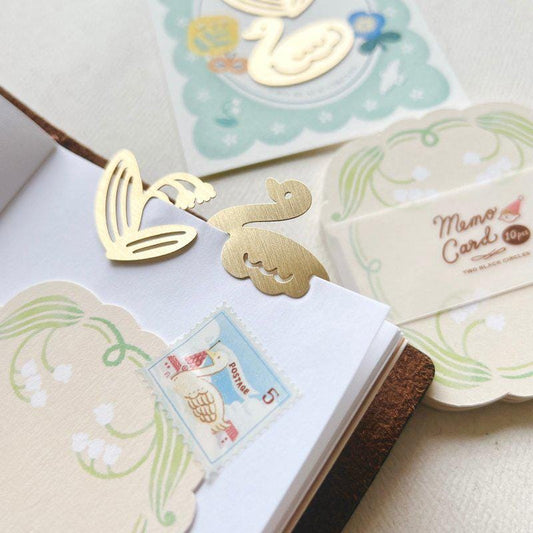 Two-way Brass Bookmark / Charm Set 'Swan & Lily of the Valley' by Two Black Circles (Rare)