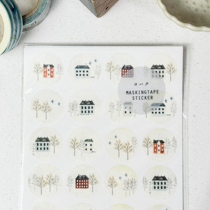 Circle Washi Sticker 'Winter Street Corner' M-080 by Yohaku (Rare, Postal, Modern elegant)