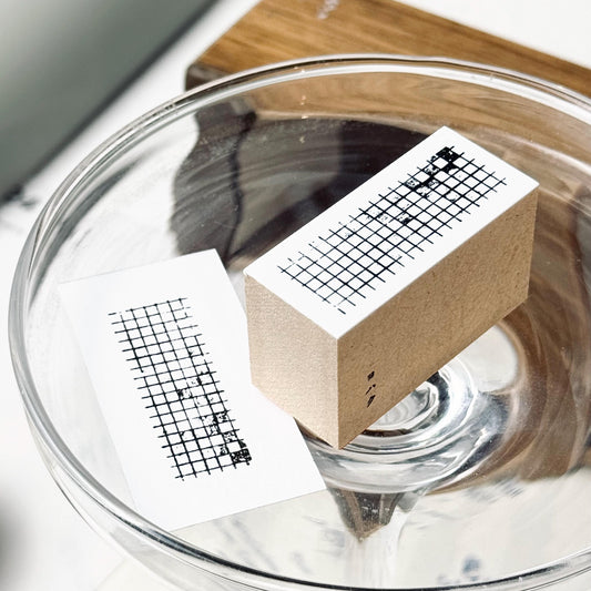 Wooden Stamp 'Vintage Grid' S-030 by Yohaku (Rare, Postal, Japan, Modern elegant)