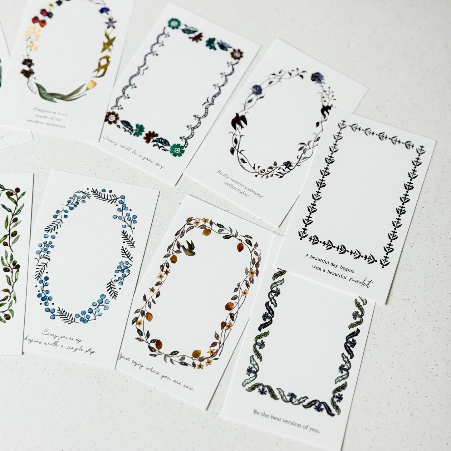 Flower Wreath 'Frame' Note Cards Set (30 pcs) by Pion (Modern Elegant, Botanical)