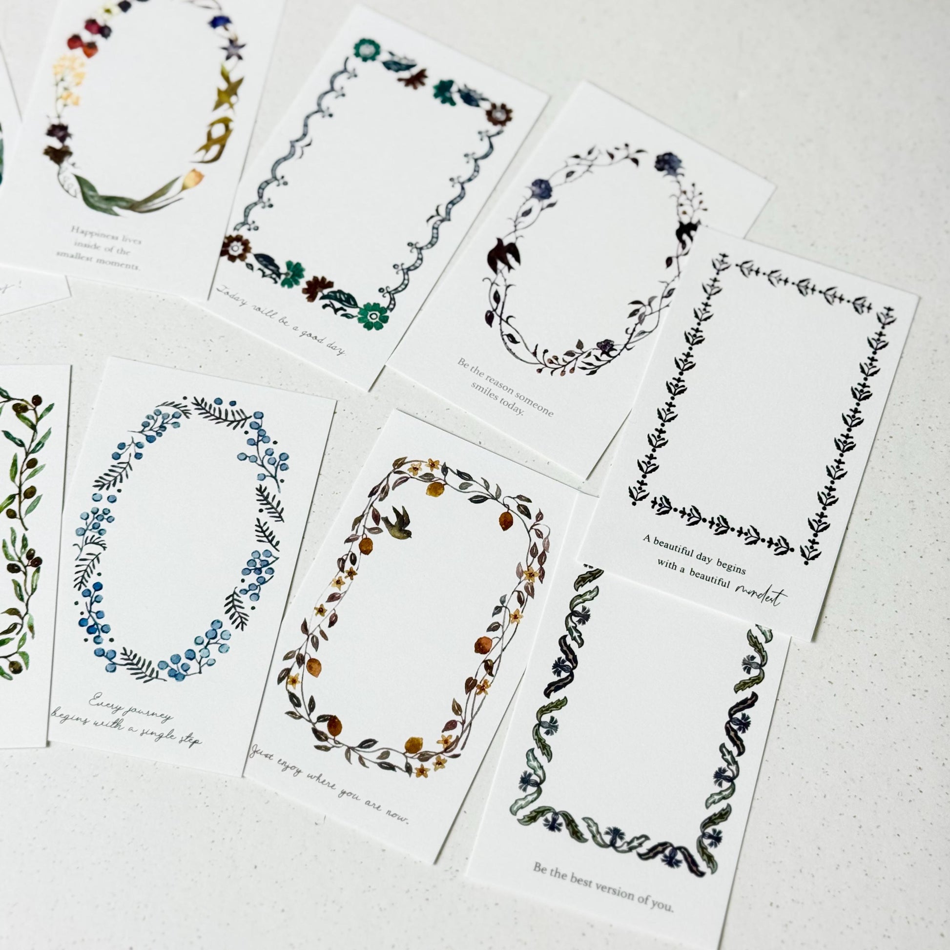 Flower Wreath 'Frame' Note Cards Set (30 pcs) by Pion (Modern Elegant, Botanical)