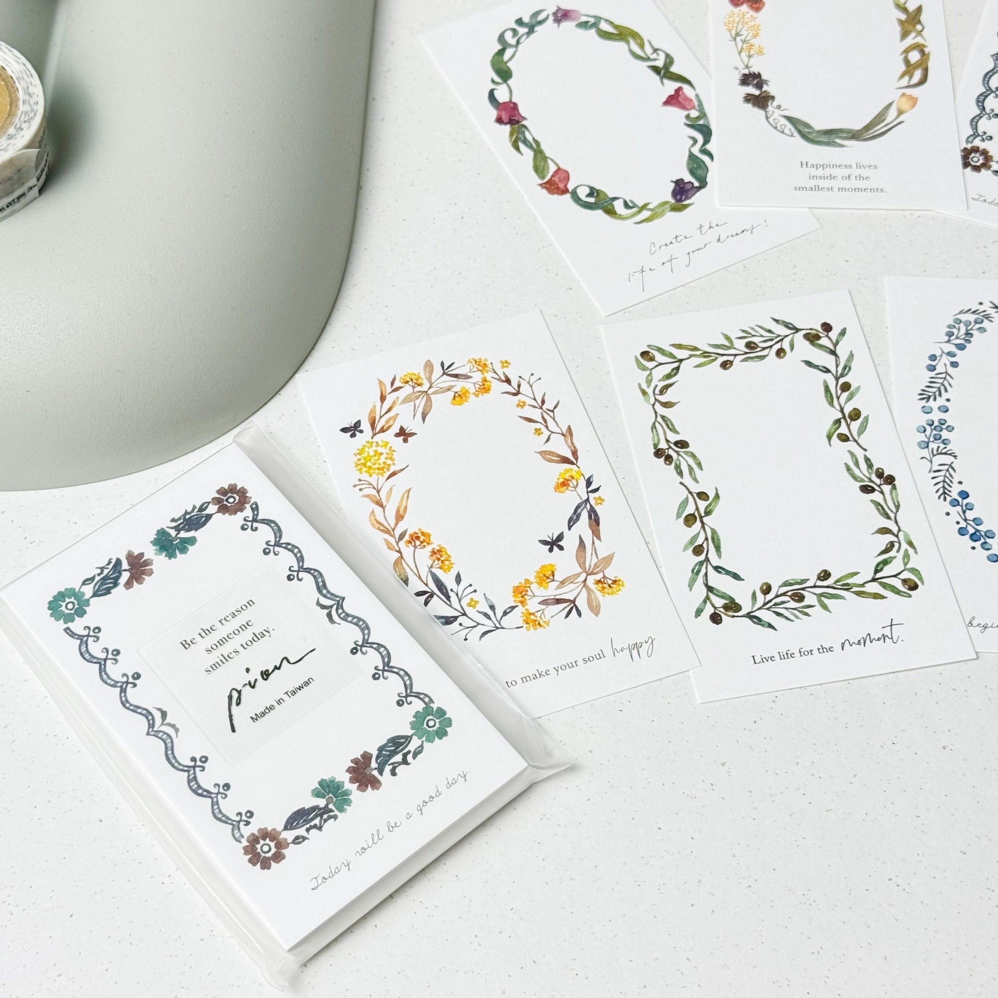 Flower Wreath 'Frame' Note Cards Set (30 pcs) by Pion (Modern Elegant, Botanical)