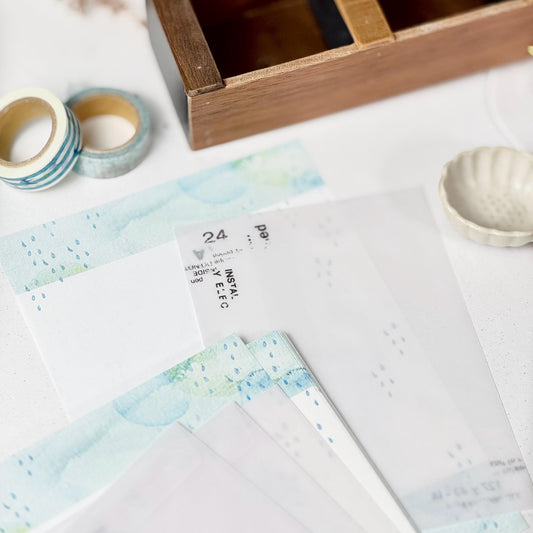 Letter & Envelope Set 'Raindrop' by Yohaku (Rare, Postal, Modern elegant)