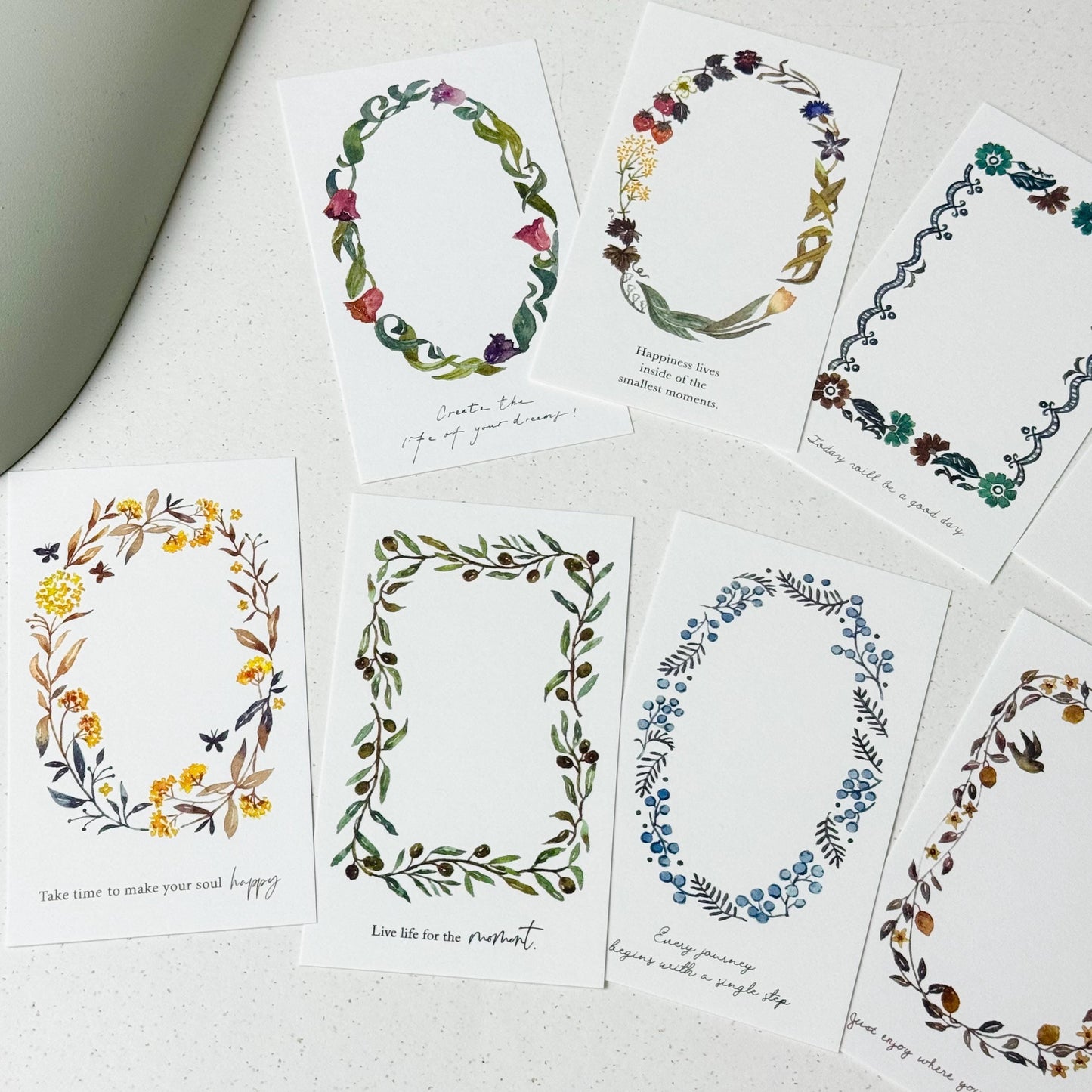 Flower Wreath 'Frame' Note Cards Set (30 pcs) by Pion (Modern Elegant, Botanical)